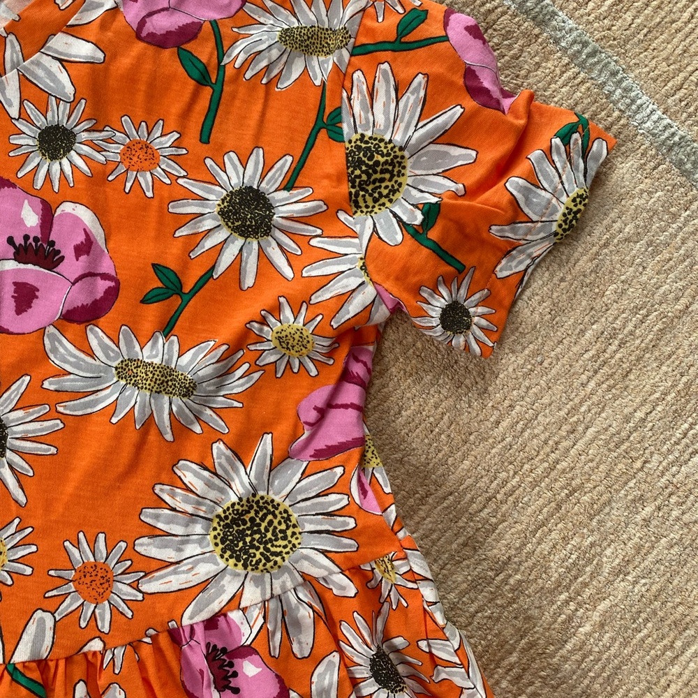 Zara Orange Floral Short Sleeve Dress with Pink & White Flowers - Picture 2 of 4